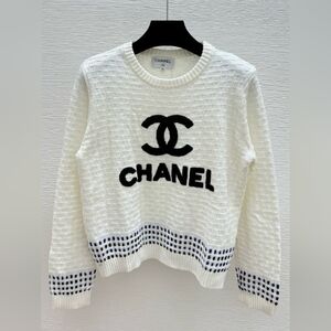 Chanel White Sweater with Black Logo